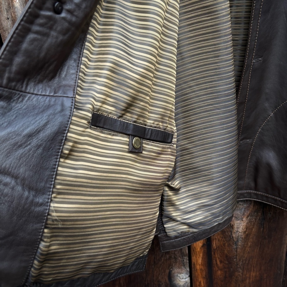 Robert Comstock Men's Dark Brown Soft Leather Shirt Jacket with lining. Size L - Picture 14 of 16